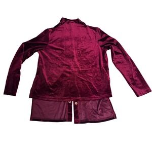 Soo Linen Burgundy Velvet Mock Neck Long Sleeve Top Medium